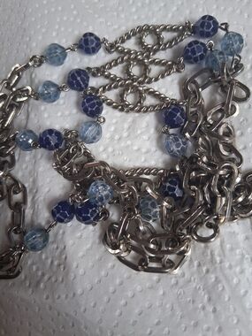 Layered Navy and Light Blue Beaded Multi-Chain Necklace